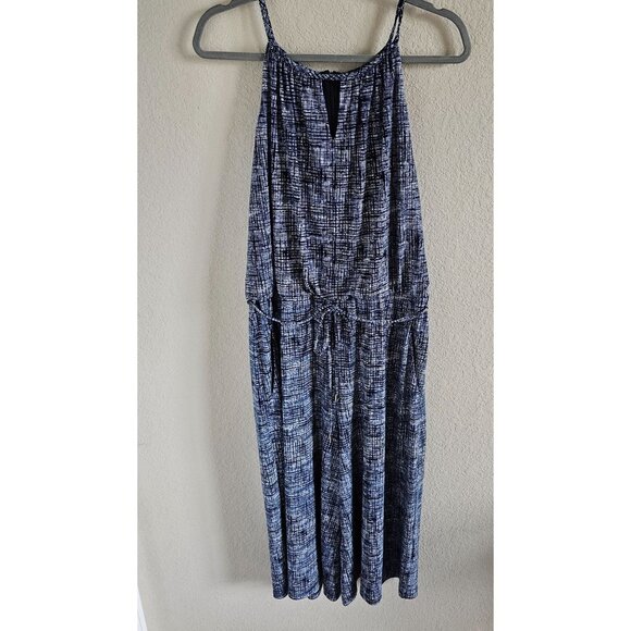 Roz & Ali Woman Size XL One Piece Cropped Wide Leg Jump Suit BOHO Beach Nautical - Picture 2 of 9